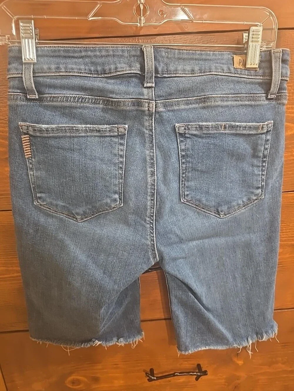PAIGE Denim Bermuda Shorts Size 27 Distressed Raw Hem Medium Wash